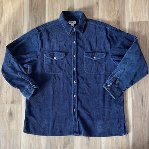 1990s Vintage Blue Corduroy Button Down Long Sleeve Mens Shirt by Cherokee Lg